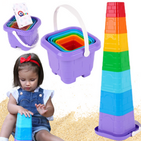 ZESTAW PIRAMIDA WIADERKO Z RĄCZKĄ KOLORY TĘCZY RÓŻNE WIELKOŚCI DO PIASKU 6979