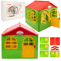 Domek Dla Dzieci Kolorowy Otwierane 4 Okiennice Drzwi Zasłonki Łatwy Montaż 0255/3