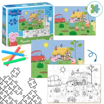PUZZLE 2w1 ŚWINKA PEPPA 60 ELEMENTÓW DO UŁOŻENIA + KOLOROWANKA W JEDNYM 200119