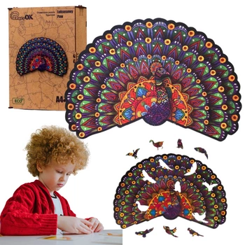 PUZZLE DREWNIANE UKŁADANKA LUKSUSOWY PAW ZESTAW PUZZLI A4 OZDOBA KOLOROWA PuA4-01735