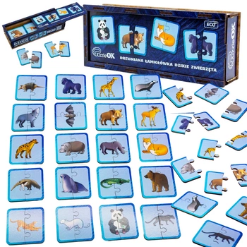 Drewniana Łamigłówka Dzikie Zwierzęta Łączenie Połówek Zestaw Puzzle  Puz-44657