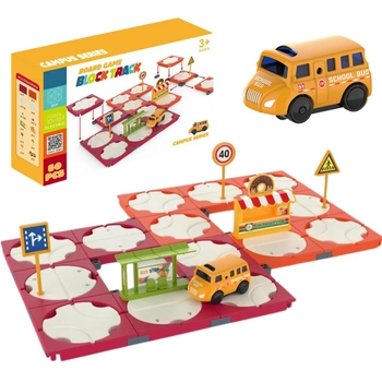 Zestaw Labirynt Drogowy Budowanie Trasy Autobus Przystanek Znaki Drogowe