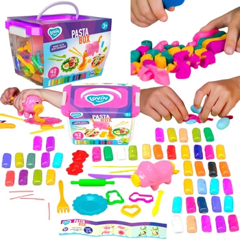 Bogaty Zestaw Kolorowej Ciastoliny Makaron Akcesoria Foremki Kuchnia Piesek 41138