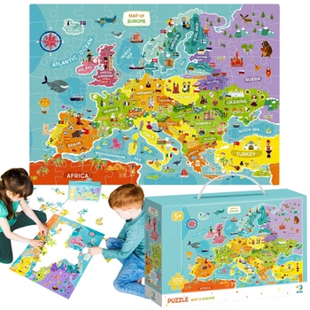 Puzzle "Mapa Europy" 100 Elementów Układanka Kolorowa Dla Małych Odkrywców 300124