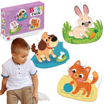 Puzzle 3w1 2-3-4 Elementy "Zwierzaki" Trzy Układanki Zwierzęta Domowe 300395