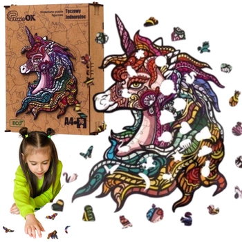 PUZZLE DREWNIANE UKŁADANKA JEDNOROŻEC KUCYK TĘCZOW  PuzA4-00701