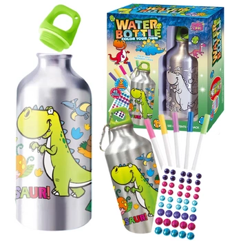 ZESTAW KREATYWNY BUTELKA Bidon NA WODĘ MALOWANIA DINOZAUR DIAMENTY WYKLAJANKA 5D