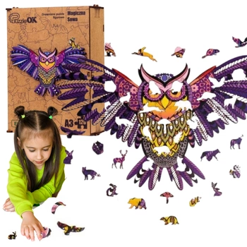 PUZZLE DREWNIANE UKŁADANKA SOWA MAGICZNA KOLOROWA  PuA3-00723