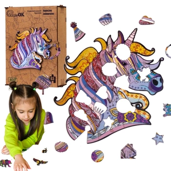 PUZZLE DREWNIANE UKŁADANKA JEDNOROŻEC KUCYK KOLORO  PuA4-00707