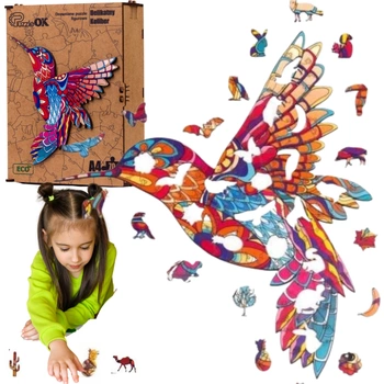 PUZZLE DREWNIANE UKŁADANKA DELIKATNY KOLIBER PTAK  PuA4-00703