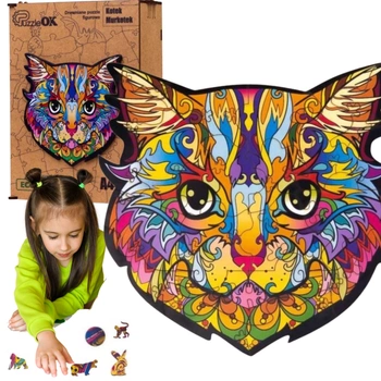 PUZZLE DREWNIANE UKŁADANKA KOT KOTEK KOLOROWY  PuA4-01725