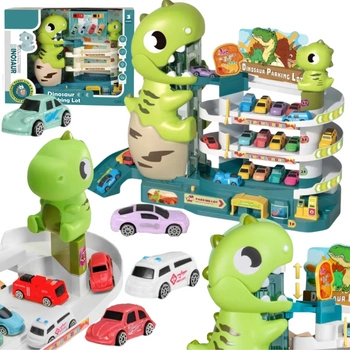Zestaw Parking Trzypoziomowy Samochody Mata Dinozaury Winda Rampa Autka
